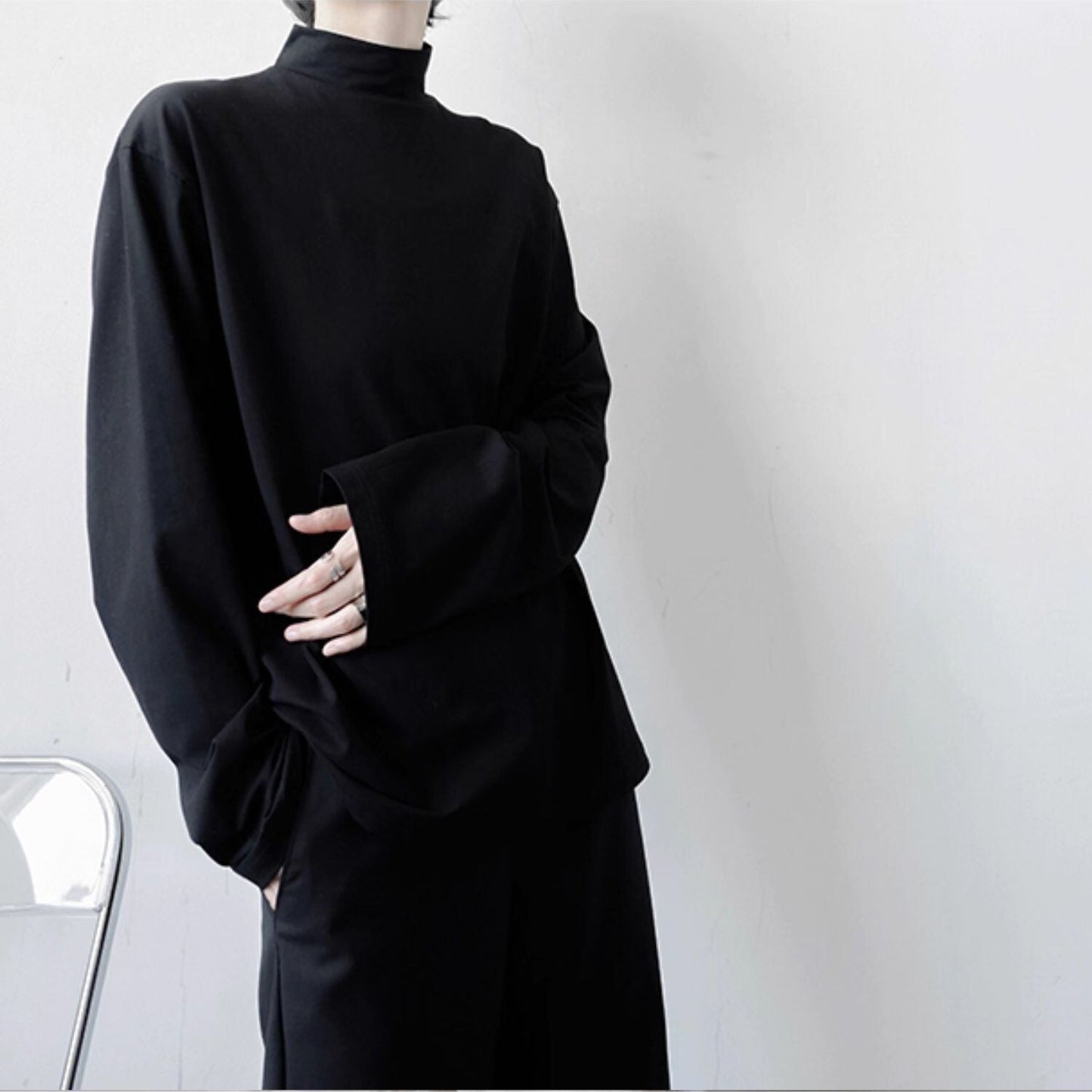 〈Unisex〉High-Neck Long-Sleeve T-Shirt【TR3325】