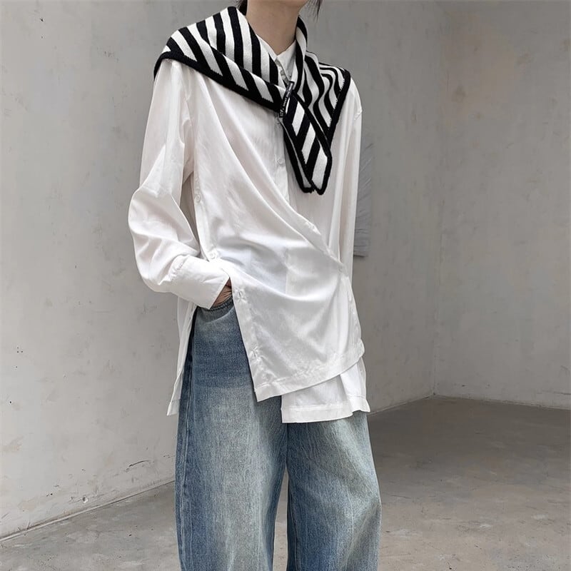 Side-Button Drape Collared Shirt【TR3124】