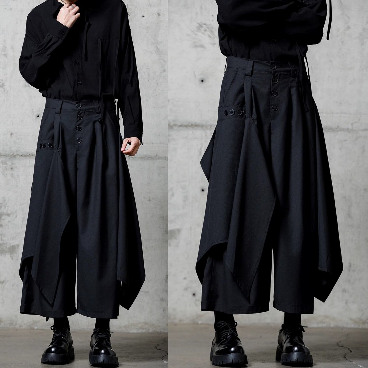 Irregular Hem Layered-look Wide Pants【TR3302】