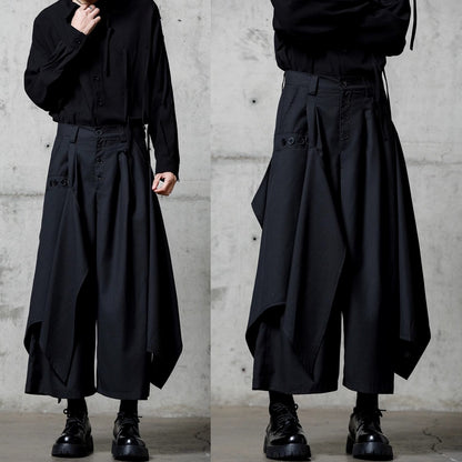 Irregular Hem Layered-look Wide Pants【TR3302】
