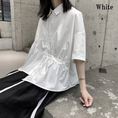 Asymmetry Gather Collared Shirt【TR3111】