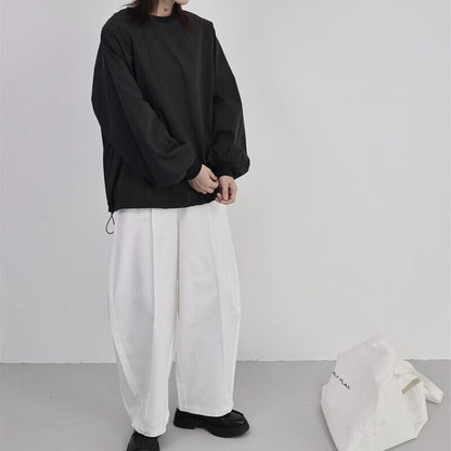 Drawstring Balloon-Sleeve Collared Shirt【TR3117】