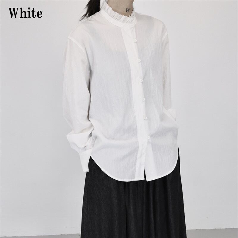 Stand-Collar Pleats Collared Shirt【TR3118】