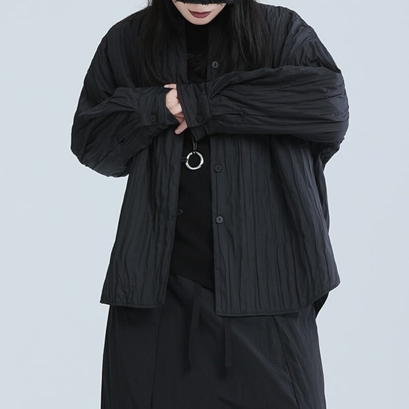 Pleats No-Collar Collared Shirt【TR3113】