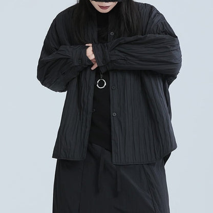 Pleats No-Collar Collared Shirt【TR3113】