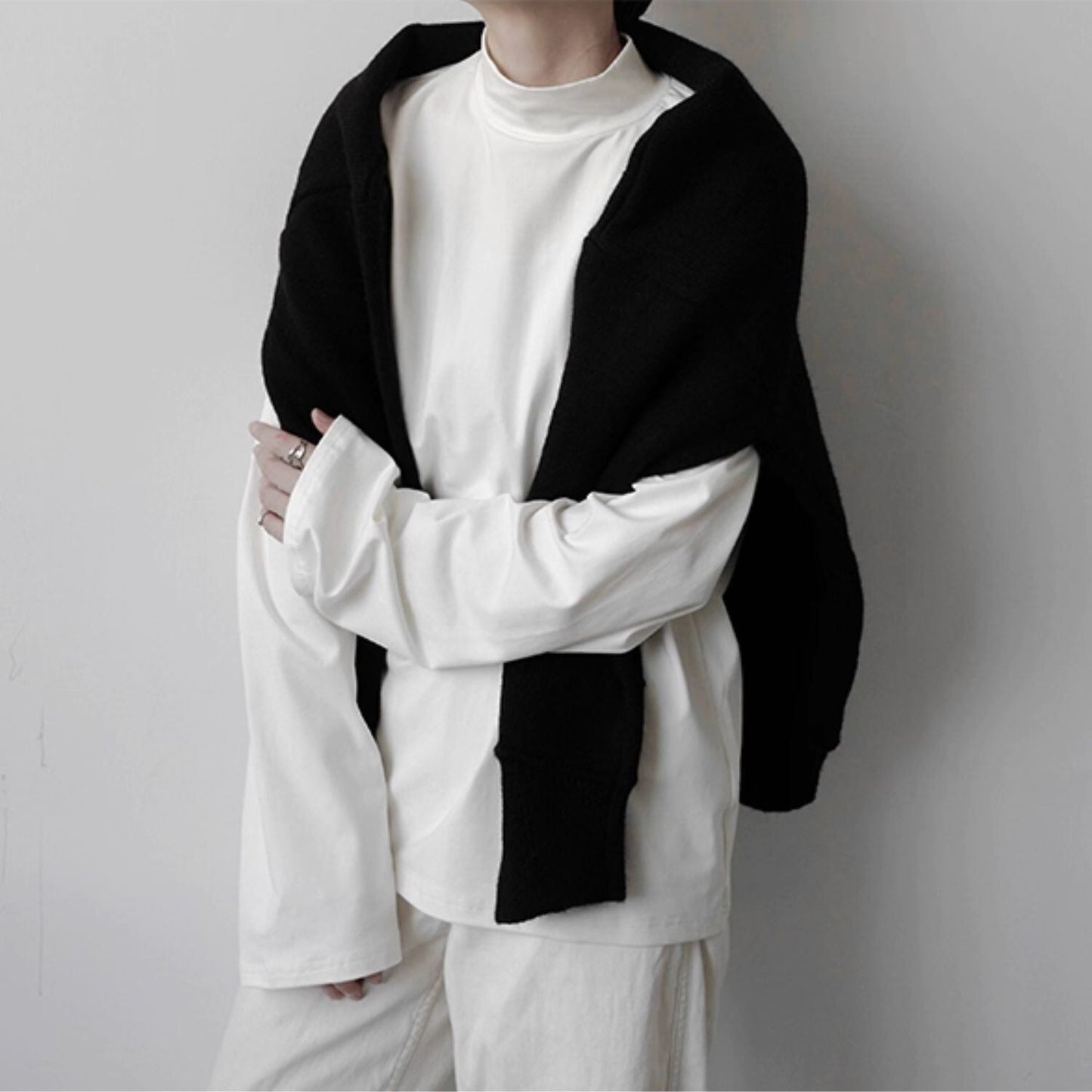 〈Unisex〉High-Neck Long-Sleeve T-Shirt【TR3325】