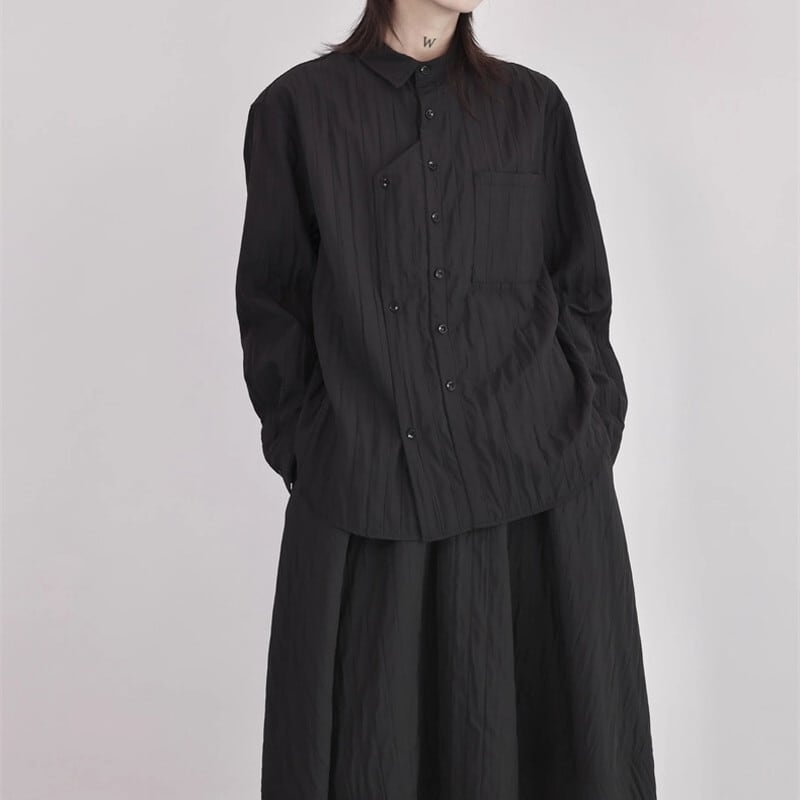 Asymmetry Pleats Collared Shirt【TR3100】