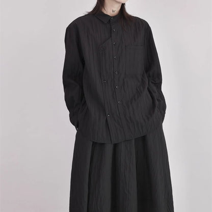 Asymmetry Pleats Collared Shirt【TR3100】