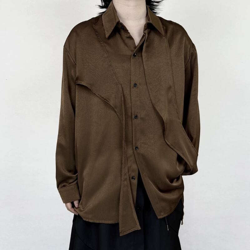 Satin Draped Texture Collared Shirt【TR3361】