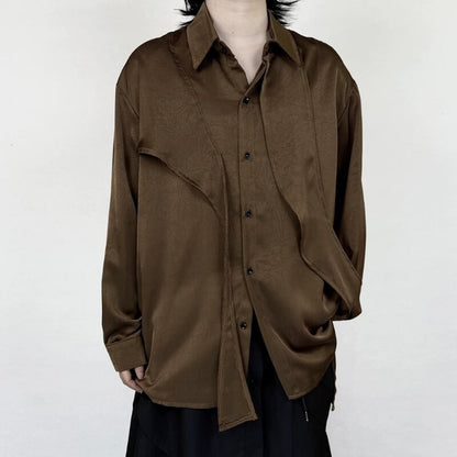 Satin Draped Texture Collared Shirt【TR3361】