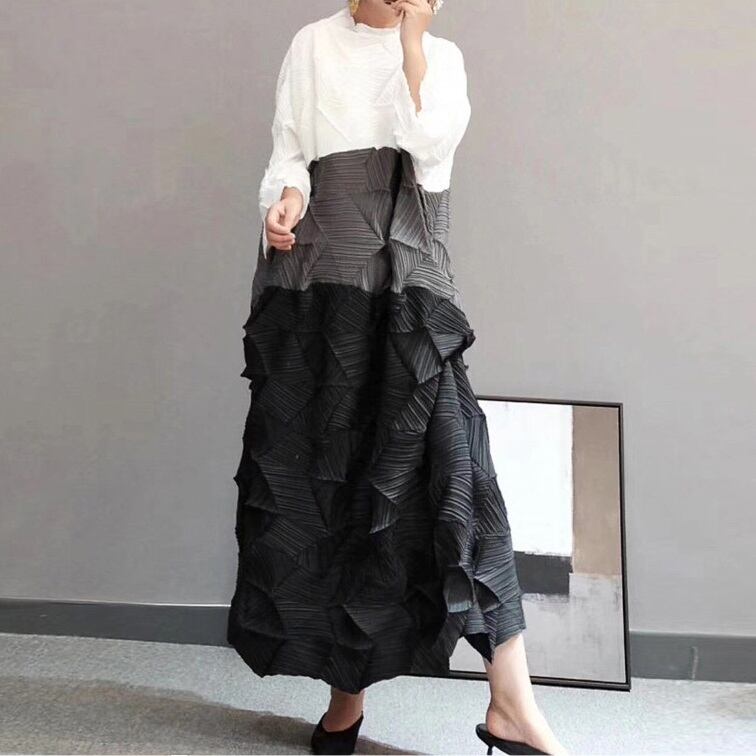 Tricolor Wrinkled All-in-one Dress【TR1454】