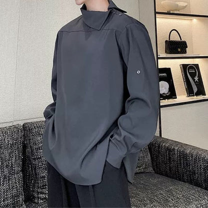 Asymmetric Button Collar T-shirt【TR3353】