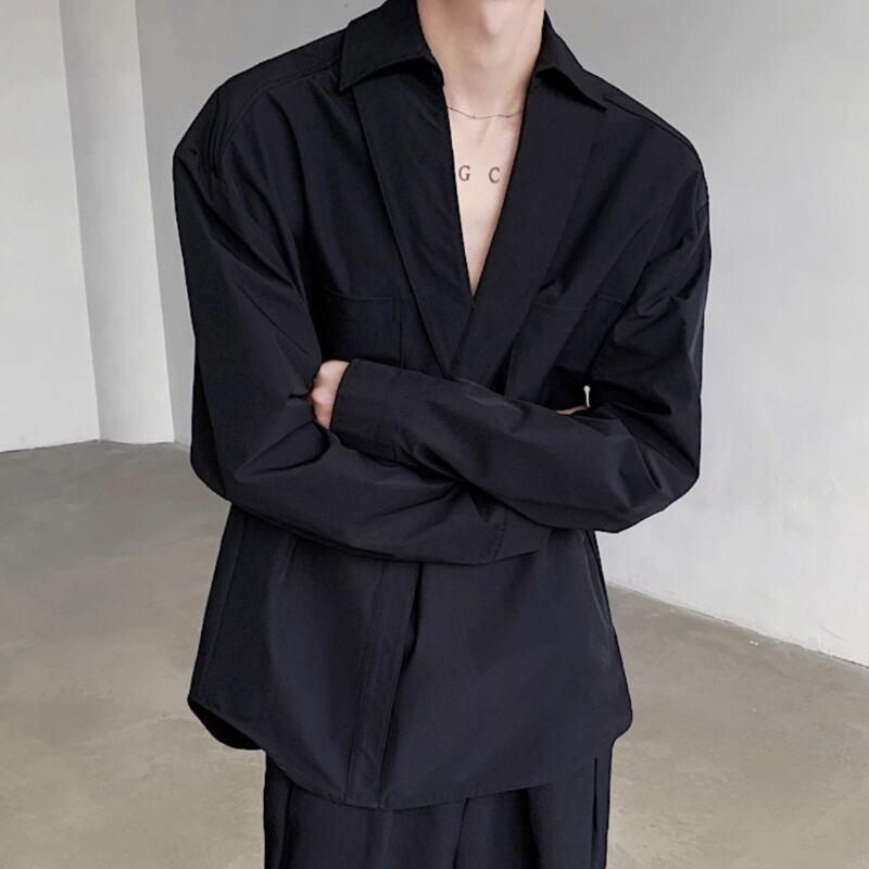 Deep V Pocket Collared Shirt【TR3359】