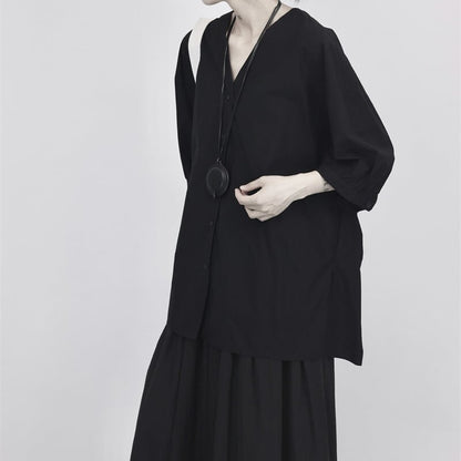 V-Neck Oversize Collared Shirt【TR3110】