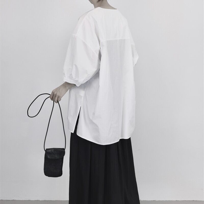 V-Neck Oversize Collared Shirt【TR3110】