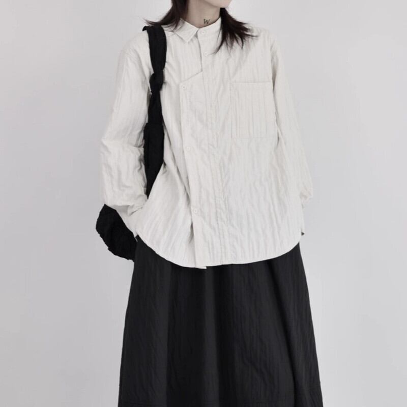 Asymmetry Pleats Collared Shirt【TR3100】