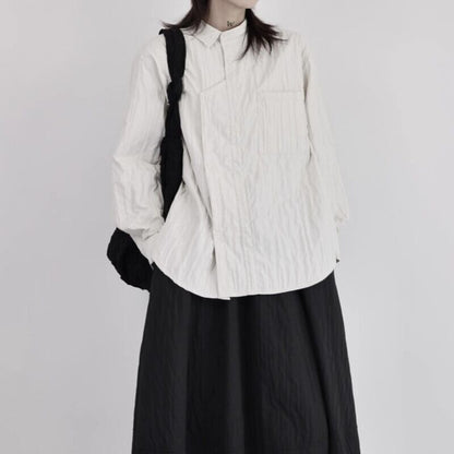 Asymmetry Pleats Collared Shirt【TR3100】