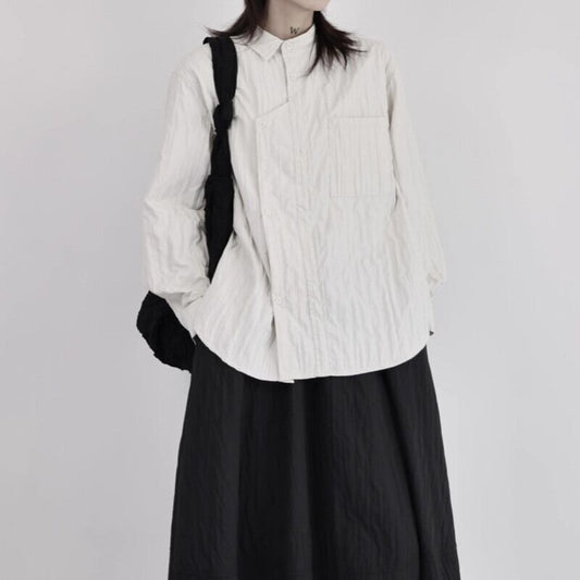 Asymmetry Pleats Collared Shirt【TR3100】
